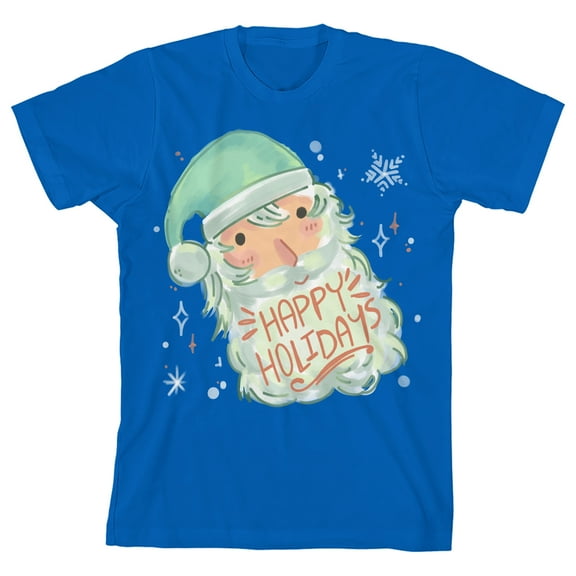 Cartoon Claus Santa Claus With Green Hat Youth Girl's Sky Blue Short Sleeve Crew Neck Tee-XL
