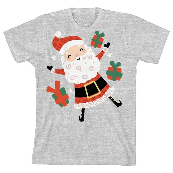 Cartoon Claus Santa Claus With Presents Youth Girl's Heather Gray Short Sleeve Crew Neck Tee-Medium