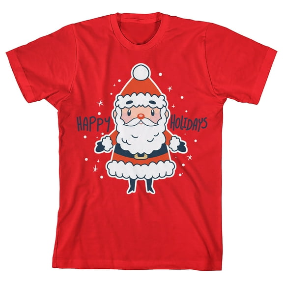 Cartoon Claus Santa Claus Youth Girl's Red Short Sleeve Crew Neck Tee-Small