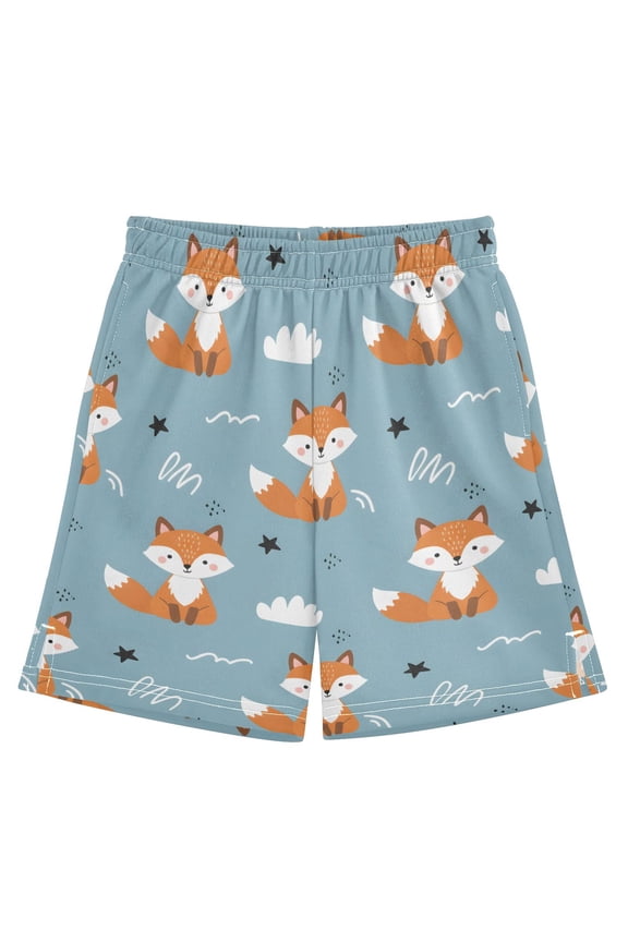 Cartoon Cloud Fox Pattern Athletic Shorts Breathable with Comfort Fit Drawstring Casual Sweatshorts X-Small