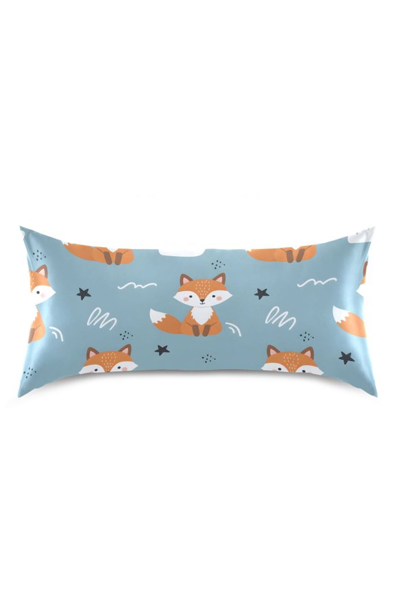 Cartoon Cloud Fox Pattern Pillow Case Standard Size Silky Satin Pillow Cover for Bedroom 20x26 Inch
