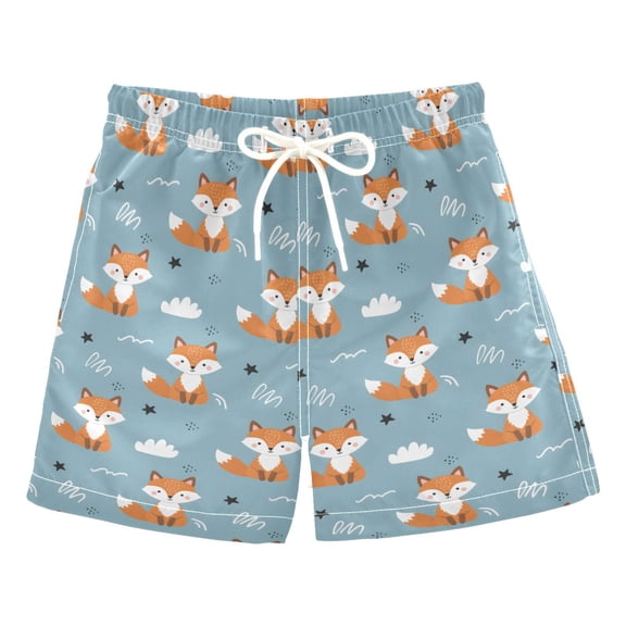 Cartoon Cloud Fox Pattern Swim Trunks Quick Dry Beach Pool Board Shorts Lightweight Stylish Print Sizes 2T to XL