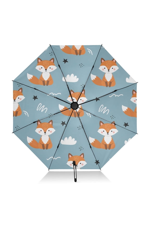Cartoon Cloud Fox Pattern Umbrella Folding Sun Umbrella Travel Auto Open Close Large UV50+ 40in