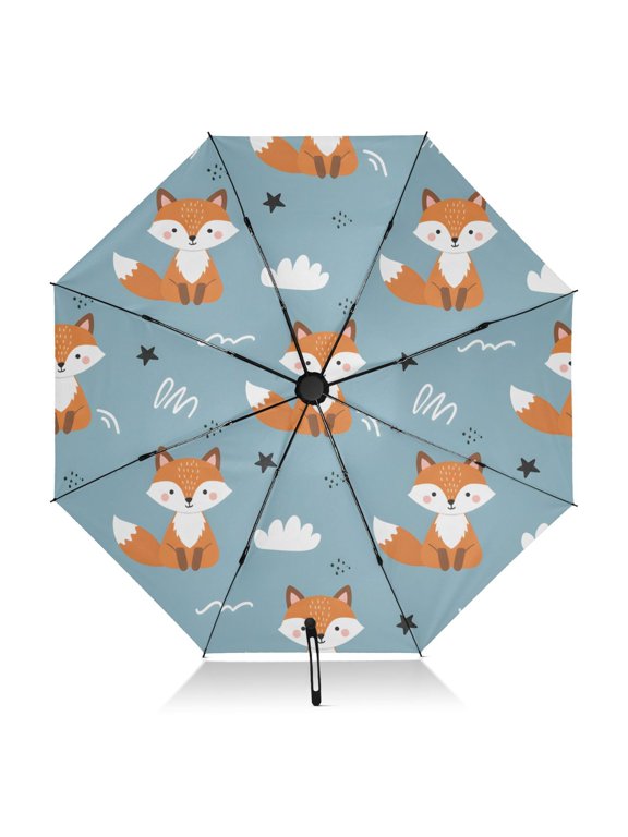 Cartoon Cloud Fox Pattern Umbrella Folding Sun Umbrella Travel Auto Open Close Large UV50+ 40in