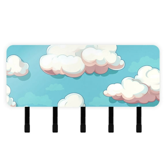 Cartoon Clouds Key Holder for Wall Mail Holder Organizer with 5 Key Hooks Wall Mount Key Rack with Shelf