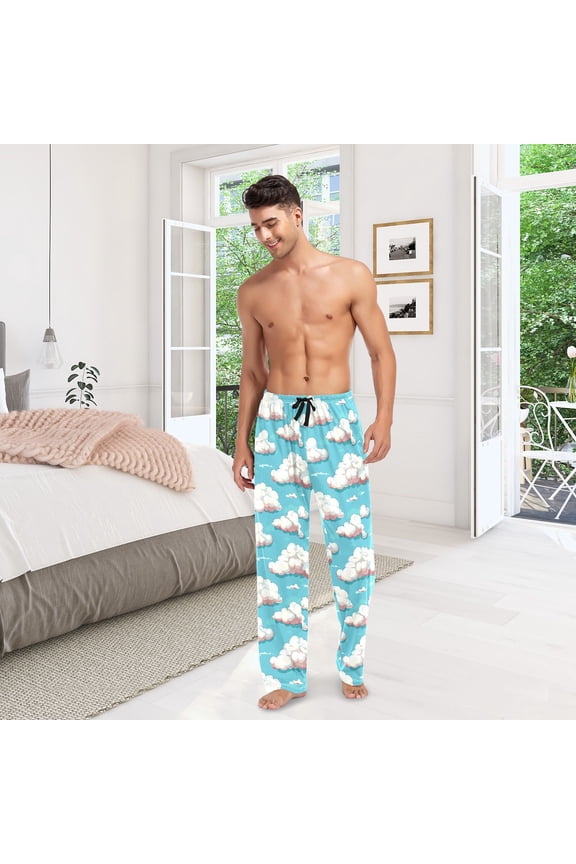 Cartoon Clouds Mens Pajama Pants Cotton Elastic Waistband Lounge Sleep Pajama Bottoms Pj with Pocket