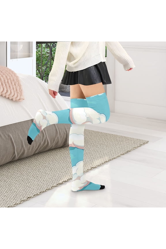 Cartoon Clouds Womens Thigh High Stocks Over Knee High Socks Thigh Tigh Boot Stockings