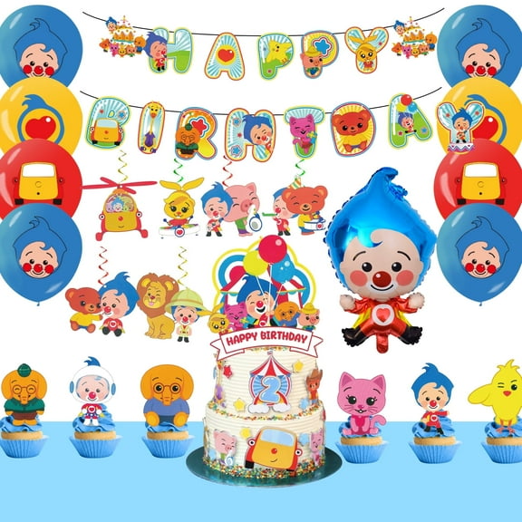 Cartoon Clown Magician Birthday Party Supplies,34 Pcs PLIM PLIM Party Decoration Set - Clown Magician Banner Cake Toppers & Clown Magician Birthday Balloons for Kids Clown Magician Theme Party