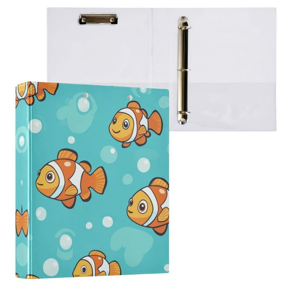 Cartoon Clownfish 3 Ring Hardcover Binders 1.5in Round Rings for Letter-Size Folder Paper Organizer Pockets for Office Student Recipe