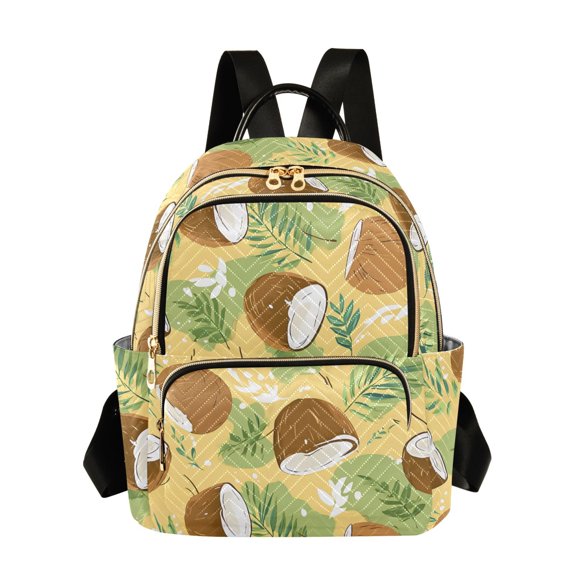 Cartoon Coconut Leaves Pattern Fashion Backpack Quilted Lightweight Women Travel Daypack 14L