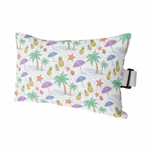 Cartoon Coconut Trees Outdoor Pillows for Chaise Lounge Chair Waterproof Lumbar Pillows with Insert&Adjustable Strap Beach Headrest Pillow Summer Tropical Plants Purple Green Pool Pillow 11"x16"