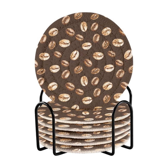 Cartoon Coffee Bean Drink Coasters with Holder Absorbent Coaster for Coffee Table Room Decor 6 Pack