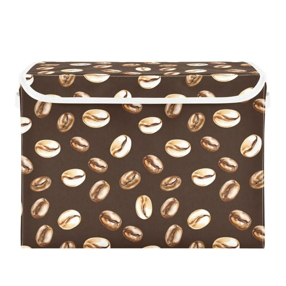 Cartoon Coffee Bean Large Storage Bins with Linen Collapsible Lid Storage Box 16.7 x 12.6 x 11.8in