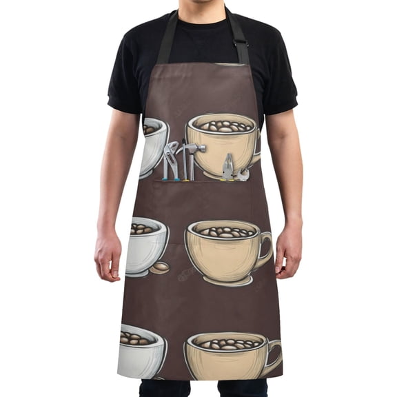 Cartoon Coffee Chef Kitchen Apron with Pockets for Women Waterproof Aprons for Cooking Baking