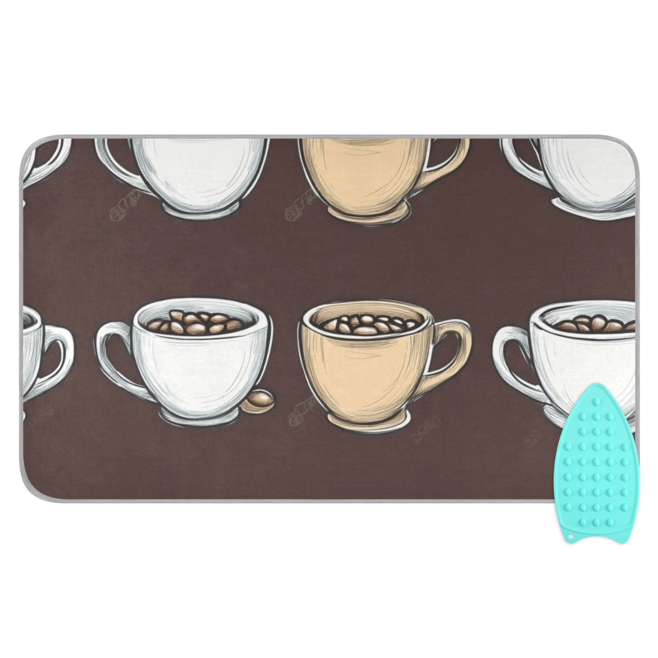 Cartoon Coffee Ironing Mat Blanket for Table Top Travel Portable Ironing Board Pad 47.2x27.6 Inch
