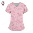 thumbnail image 1 of Cartoon Color Blocking Hello Kitty Printed Nurse Scrubs Women Nurse Uniform V-neck Clinic Uniform Hospital Spa T-shirt, 1 of 5