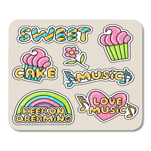 Cartoon Colorful Applique Cute Girly Patch Series Badge Character Mousepad Mouse Pad Mouse Mat 9x10 inch