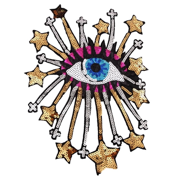 Cartoon Colorful Big Stars Eye Sew/Iron On Appliques Glitter Sequins Embroidery Patches for Clothing Art DIY Badge Decor