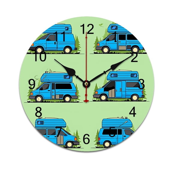 Cartoon Colorful Camper Vans Fire Trucks Bedroom Wall Clock Large Modern Kitchen Dinning Round Living Room Watch Home Decor