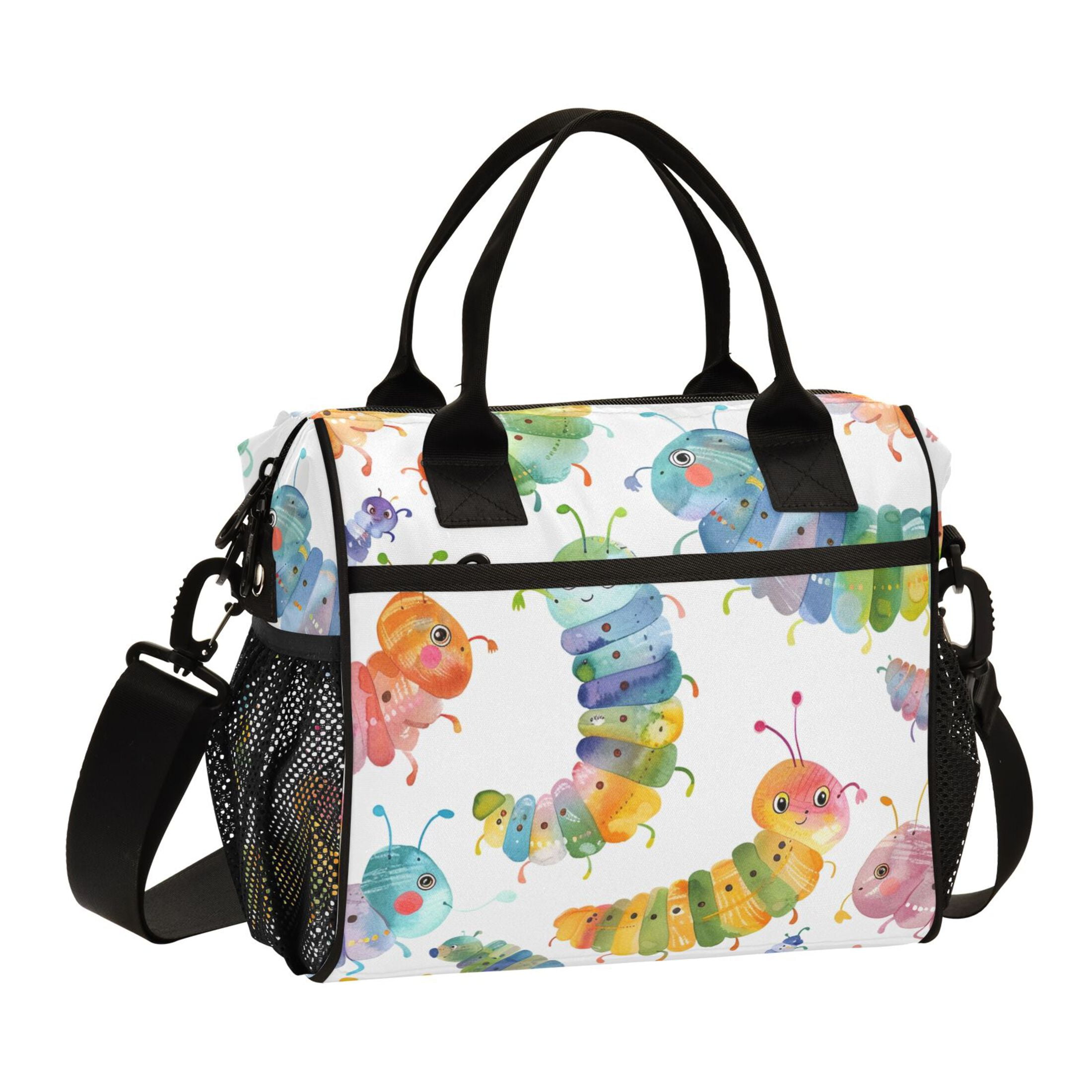 Cartoon Colorful Caterpillar Lunch Bag Insulated Lunch Box Leakproof Reusable Cooler Tote Adjustable Shoulder Strap for Men Women 9L