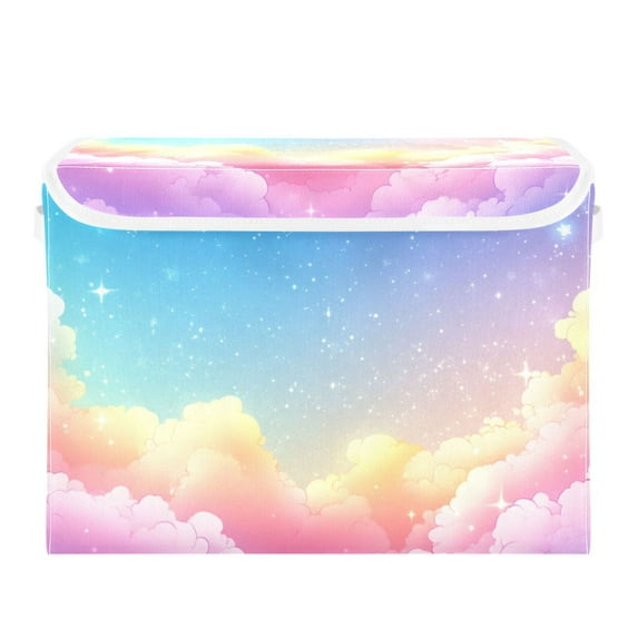 Cartoon Colorful Clouds Large Storage Bins with Linen Collapsible Lid Storage Box 16.7 x 12.6 x 11.8in