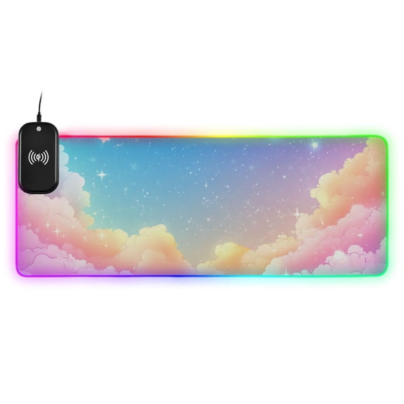 Cartoon Colorful Clouds Wireless Charging RGB Gaming Mouse Pad Large Keyboard Mat Rubber Base 13 Light Modes