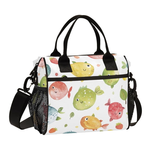 Cartoon Colorful Fishs Lunch Bag Insulated Lunch Box Leakproof Reusable Cooler Tote Adjustable Shoulder Strap for Men Women 12L