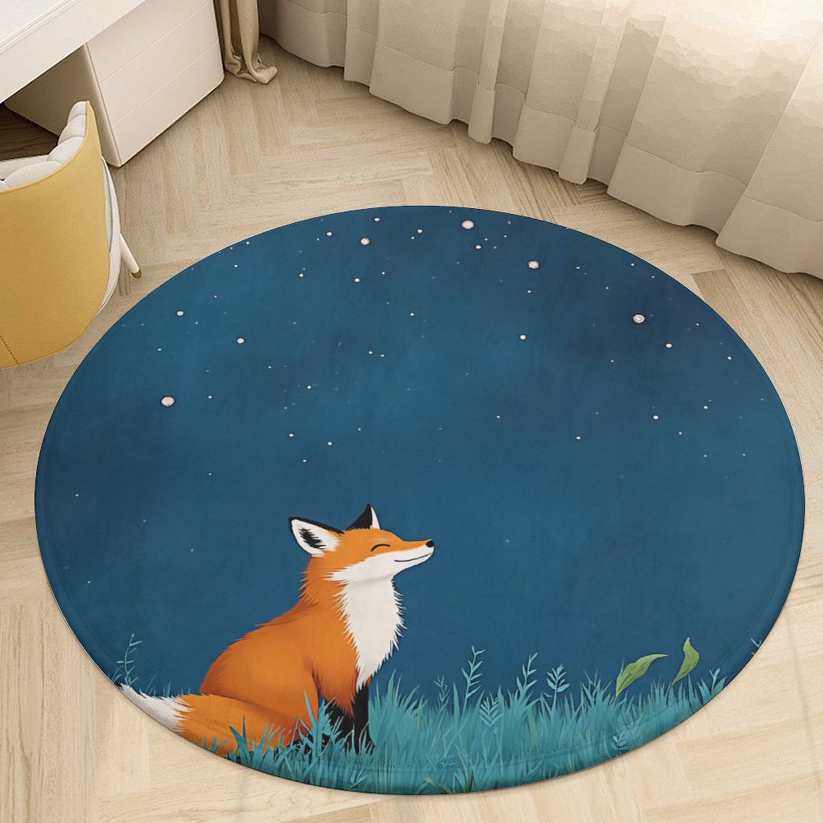 Cartoon Colorful Fox Round Area Rugs for Bedroom Living Room, 3FT Soft ...