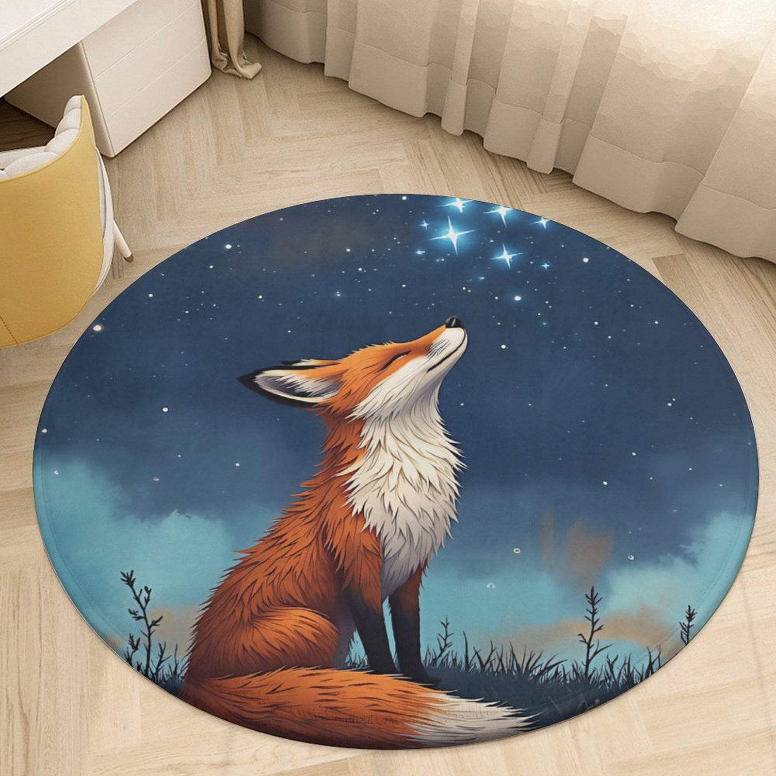 Cartoon Colorful Fox Round Area Rugs for Bedroom Living Room, 6FT Soft ...