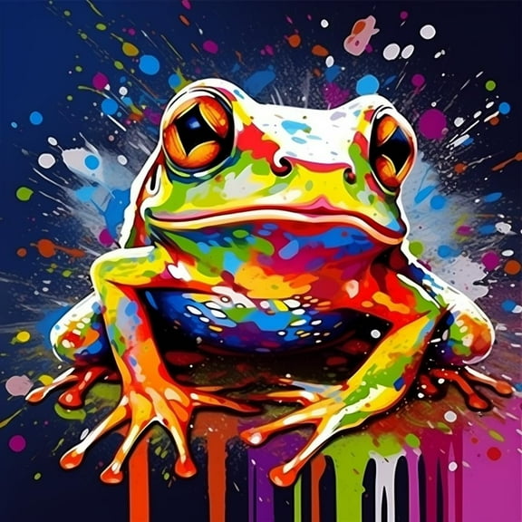 Cartoon Colorful Frog DIY 5D Diamond Art Painting by Number Kits for Adults Paint with Full Drill Round Diamond Gems Painting Art Craft for Home Wall Decor 13.8x13.8in