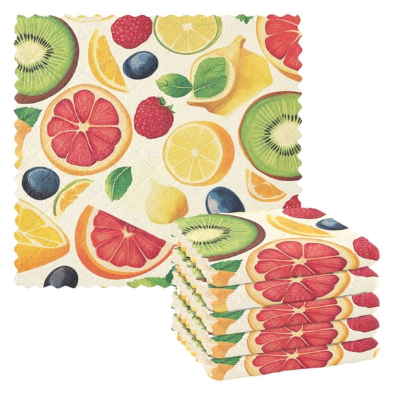 Cartoon Colorful Fruits Kitchen Cloth Dish Towels for Drying Washing Absorbent Dish Rags 6 Pack
