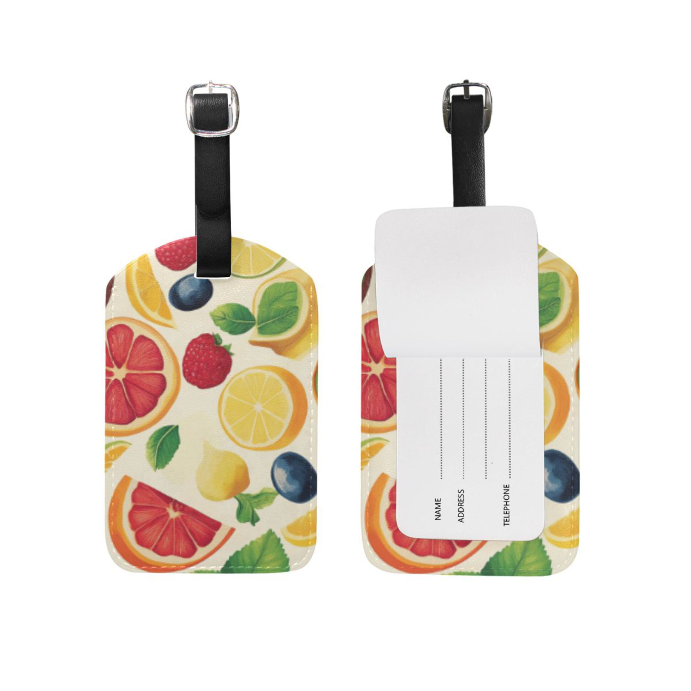 Cartoon Colorful Fruits Luggage Tags PU Leather Name ID Labels for ...