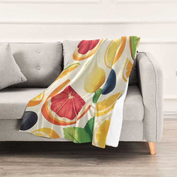 Cartoon Colorful Fruits Throw Blanket 60" x 90" Soft and Warm Blankets for Couch Sofa and Bed