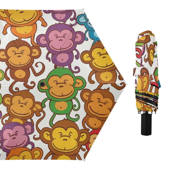 Cartoon Colorful Monkey Compact Sun Umbrella Windproof Travel Umbrellas for Rain Strong Portable UV Protection