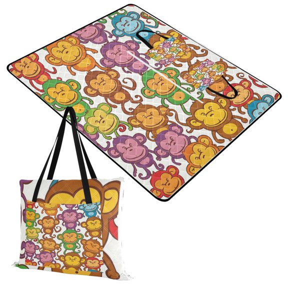 Cartoon Colorful Monkey Extra Large Picnic Beach Blanket Waterproof Sand Proof Portable Outdoor Mat 60x80