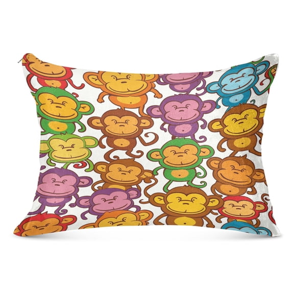 Cartoon Colorful Monkey Plush Pillow Cases Standard Size Ultra Soft Warm Pillowcases with Zipper 20"x26"