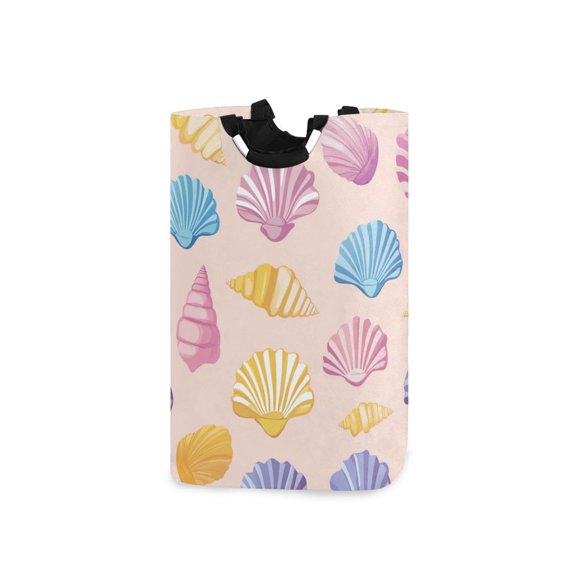 Cartoon Colorful Seashells Laundry Basket with Handles Foldable Laundry Hamper Freestanding Washing Bin 50L