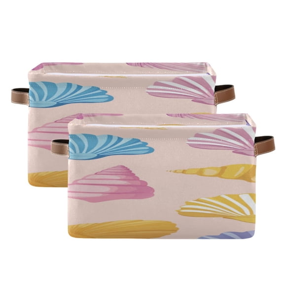 Cartoon Colorful Seashells Square Storage Bins with Handles Collapsible Containing Box 2 Packs
