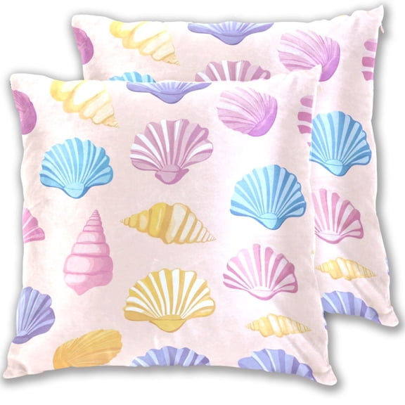 Cartoon Colorful Seashells Throw Pillow Covers Pillowcases 16 x 16 Inch Home Decor 2 Packs for Bedroom Sofa
