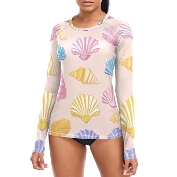 Cartoon Colorful Seashells Women's Rash Guard Shirts UPF 50+ Sun ...