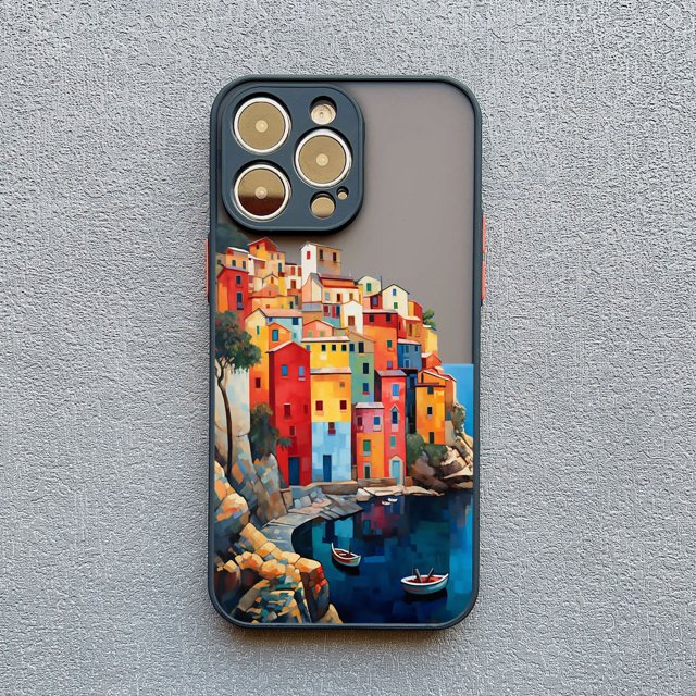 Cartoon Colourful Hand Painted Seaside House Phone Case For iphone 15