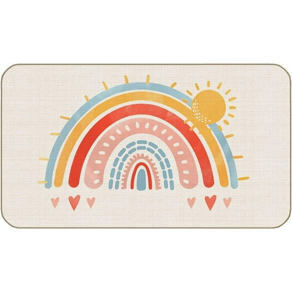 Cartoon Colourful Rainbow Sunshine Farmhouse Door Mat 17x30 Inch Indoor Outdoor Entrance Doormat Decor for Home Farmhouse,Nursery Decor,Kids Gifts