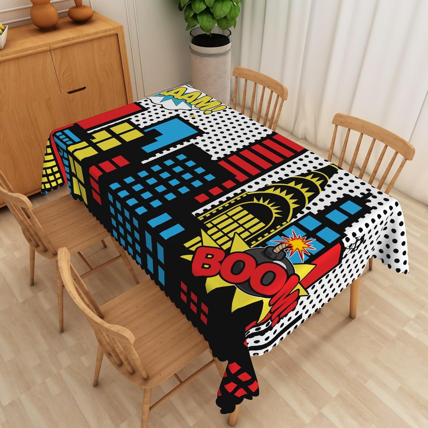Cartoon Comic City Super Hero Tablecloth,60x84 Inch Humor Abstract ...