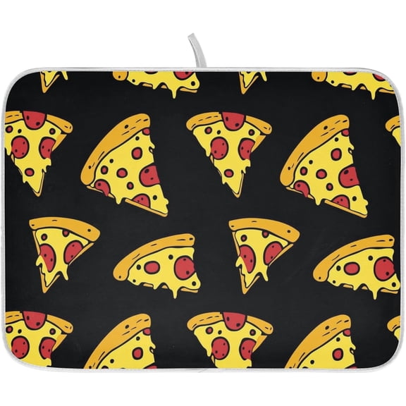 Cartoon Comic Pizza Dish Drying Mat for Kitchen Counter Absorbent Foldable Drying Pad Dish Mat 16 x 18 Inch