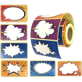 Cartoon/Comic Superhero Name Tag Labels, Colored Stickers 204 Per Roll Self-Adhesive by Toucan Craft Supplies
