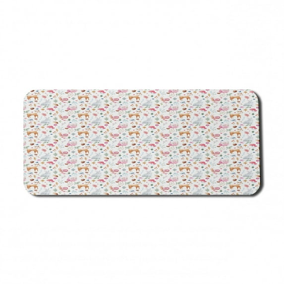 Cartoon Computer Mouse Pad, Animals Deer Snail Owl and Rabbit Watercolor Style Berries and Mushroom Design, Rectangle Non-Slip Rubber Mousepad X-Large, 35" x 15" Gaming Size, Multicolor, by Ambesonne