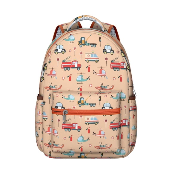 Cartoon Construction Truck School Backpack for Students Playful Fire Truck and Excavator Design, Adjustable Straps, Ideal for Student’ Travel and Daily Use