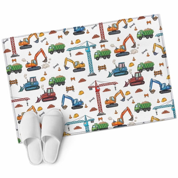 Cartoon Construction Vehicle Bathroom Rug Washable 2x3 Entryway Rug Non Slip Modern Excavator Crane Front Door Mat Low Pile Indoor Doormat Throw Floor Carpet for Kitchen Bedroom Entrance