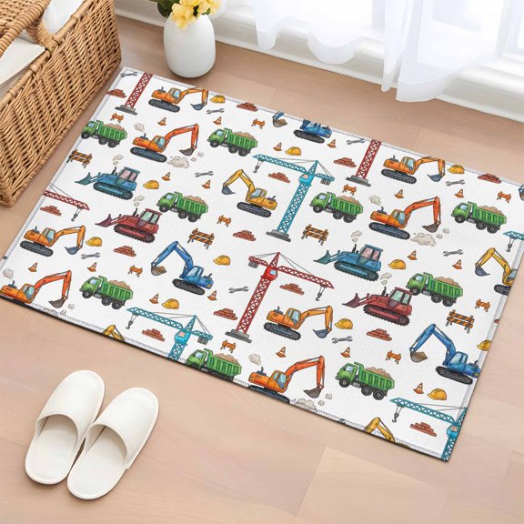 Cartoon Construction Vehicle Entryway Rug 2'x3' Non Slip Front Door Mats, Modern Excavator Crane Entrance Rugs Indoor Outdoor Carpet, Washable Floor Mats Small Area Rug for Bedroom Kitchen