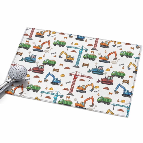 Cartoon Construction Vehicle Entryway Rug 2x3ft Washable Non Slip Bathroom Rug Indoor Floor Front Door Mat Modern Excavator Crane Rectangle Area Rugs Carpet for Kitchen Office Dining Room Home